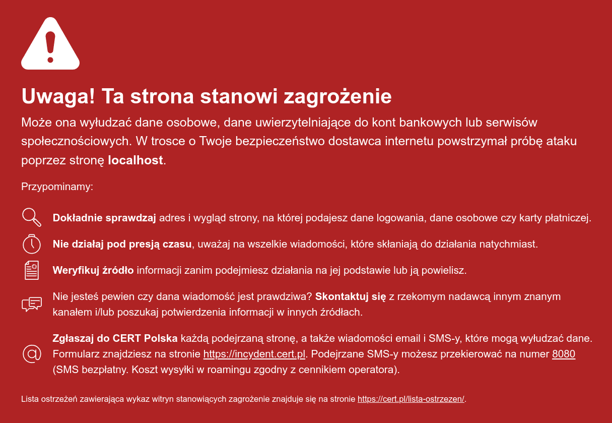 Plansza hole-sinkhole.cert.pl